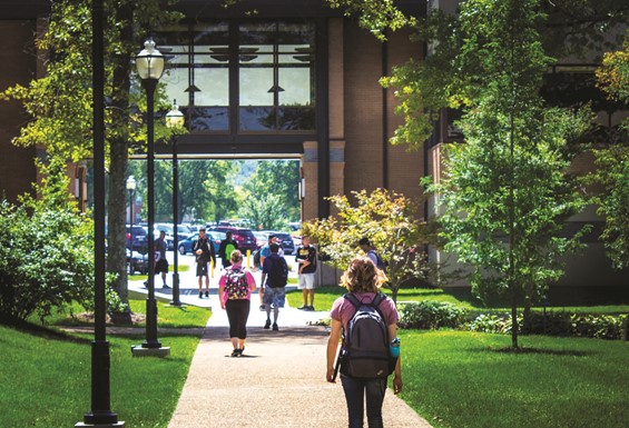 Image shows students walking through Mineral Area College's outdoor quad