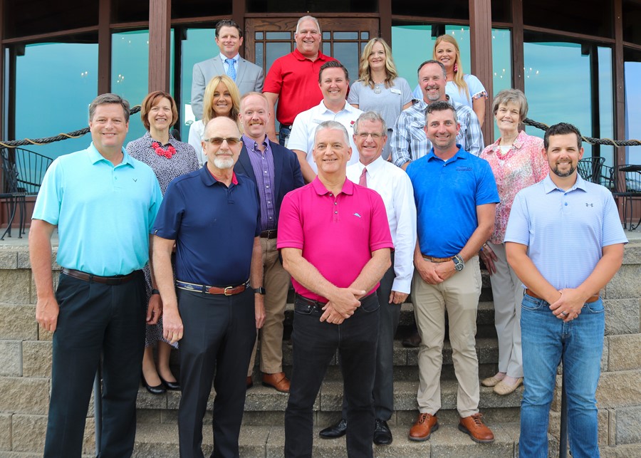 MAC Foundation Board Members along with MAC staff at the Annual Social and Dinner. (Front Row, L-R) Executive Director of Development Kevin Thurman,  Bruce Williams, Scott Hammack, and Ryan Hawkins; (Second Row, L-R) Annette Schnabel, Doug McDermott, Brian McNamara, Nick Gibson, and Liz Poston; (Third Row, L-R)  Nancy Silvey, MAC President Dr. Joe Gilgour, and Jason Marler; (Back Row, L-R) Andy Buchanan, Tony Myers, Executive Director of HR Kathryn Neff, and Foundation Event and Program Coordinator Teri LaChance