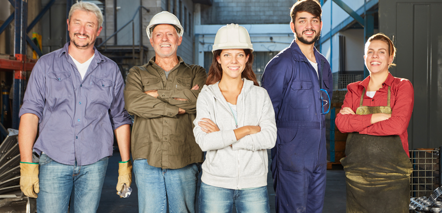 Group of male and female workers