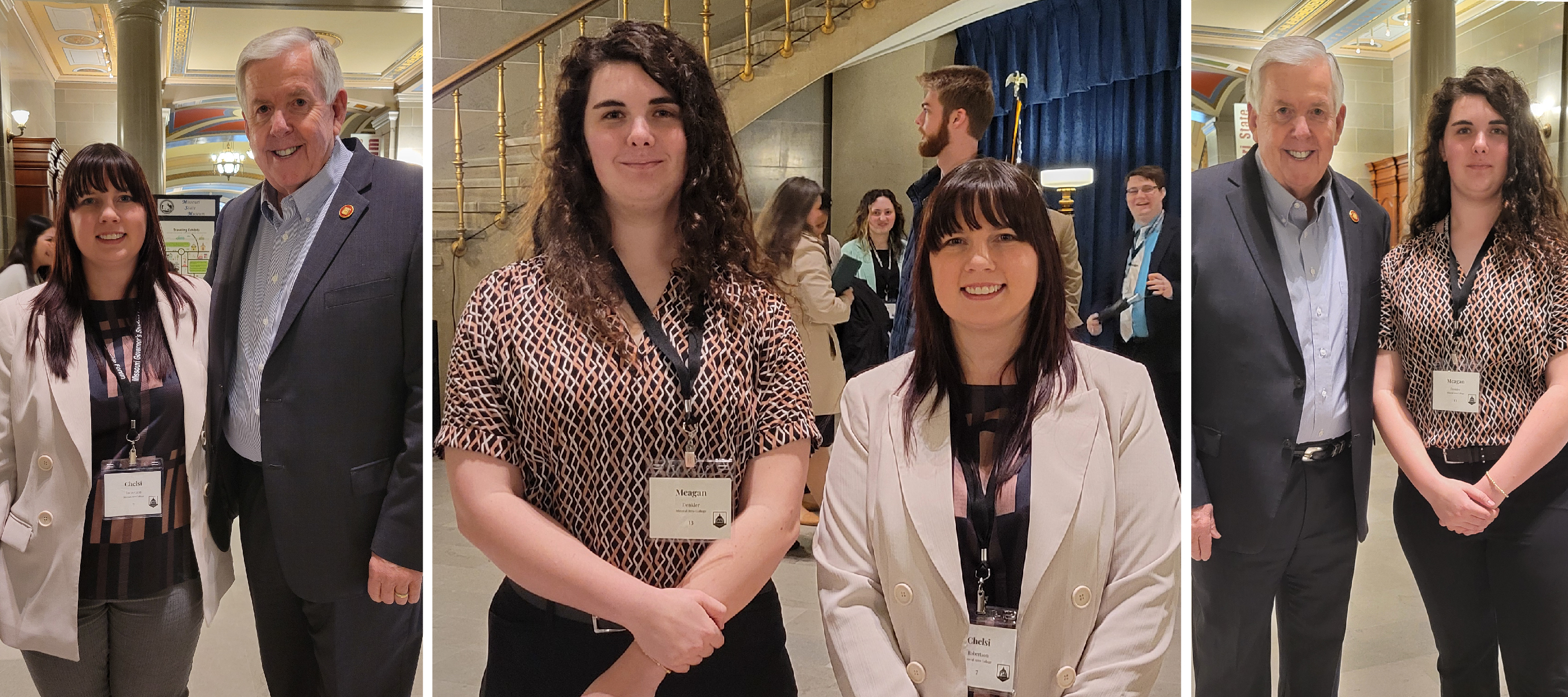 Collage photo of two students with Governor Parson and in the State Capitol
